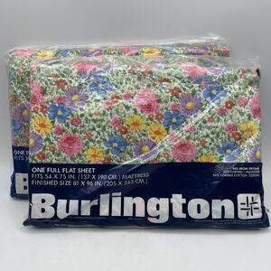 Vtg Burlington Calico Garden Twin Size Flat Fitted Sheet Set NO PILLOWCASES New